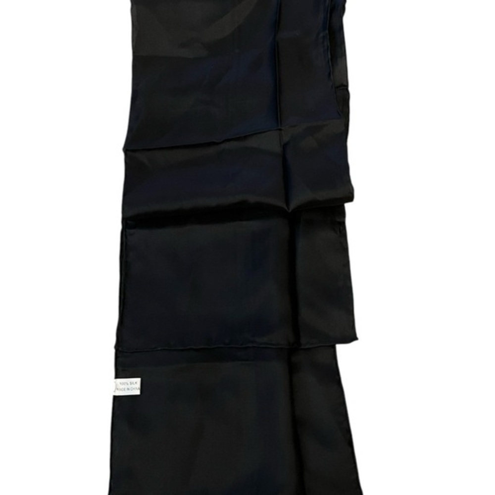 NWOT unbranded oblong black silk scarf with rolled edges, excellent quality